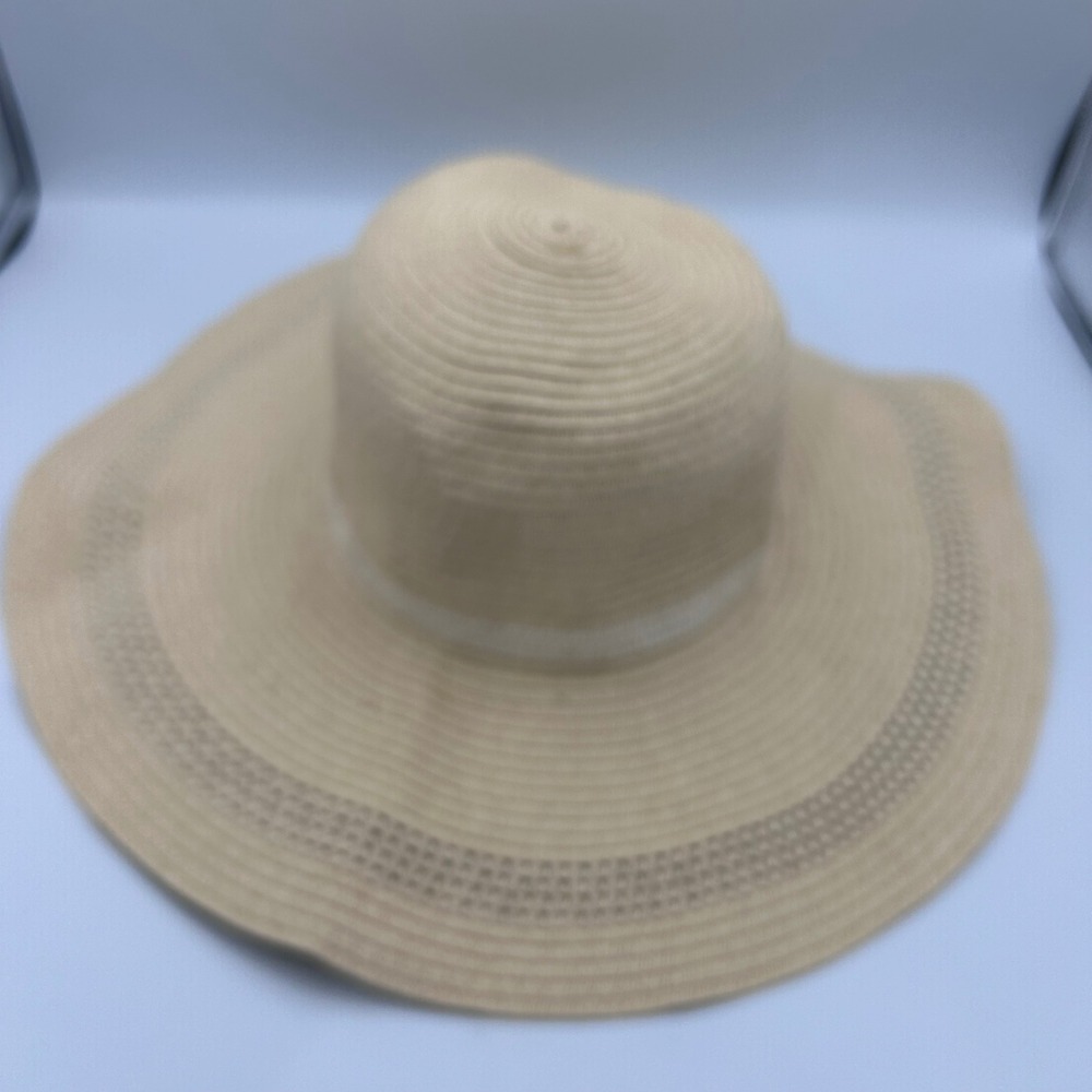 Free Authority Tan Straw Wide Brim Sun Hat Beach Fedora Tan Cream Woven OS